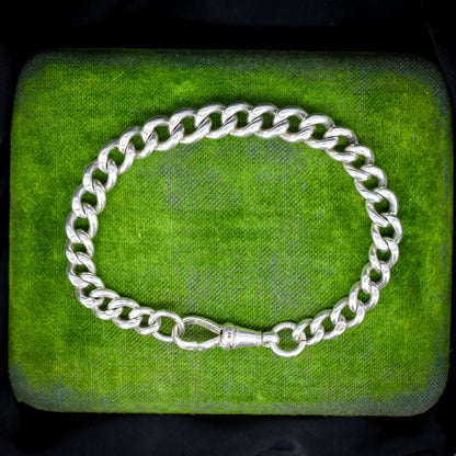 Antique Graduated Curb Sterling Silver Bracelet with Dog Clip | 7.25"