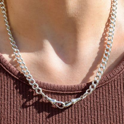 Antique Sterling Silver Curb Double Dog Clip Chain Necklace | 19.5"