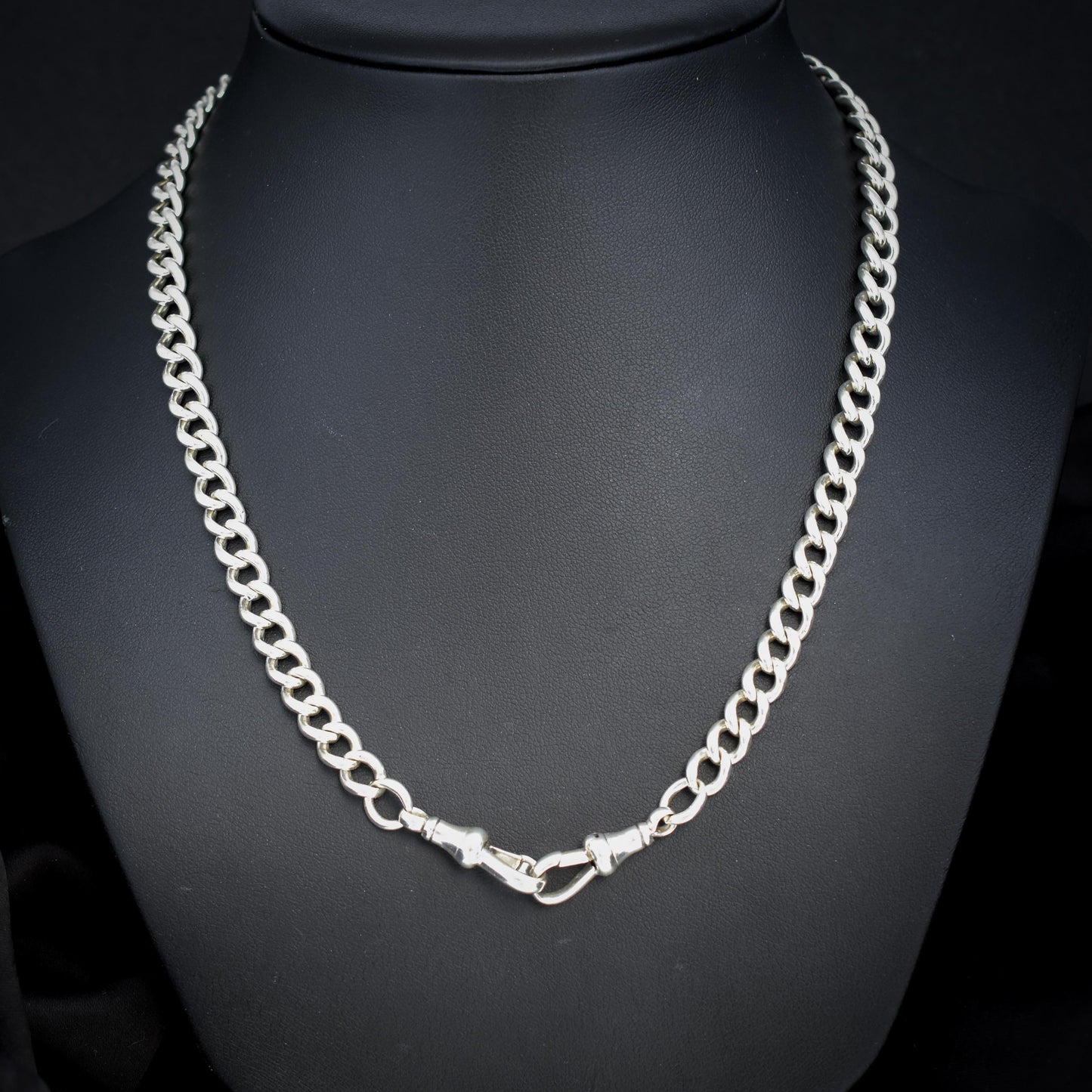 Antique Sterling Silver Curb Double Dog Clip Chain Necklace | 19.5"