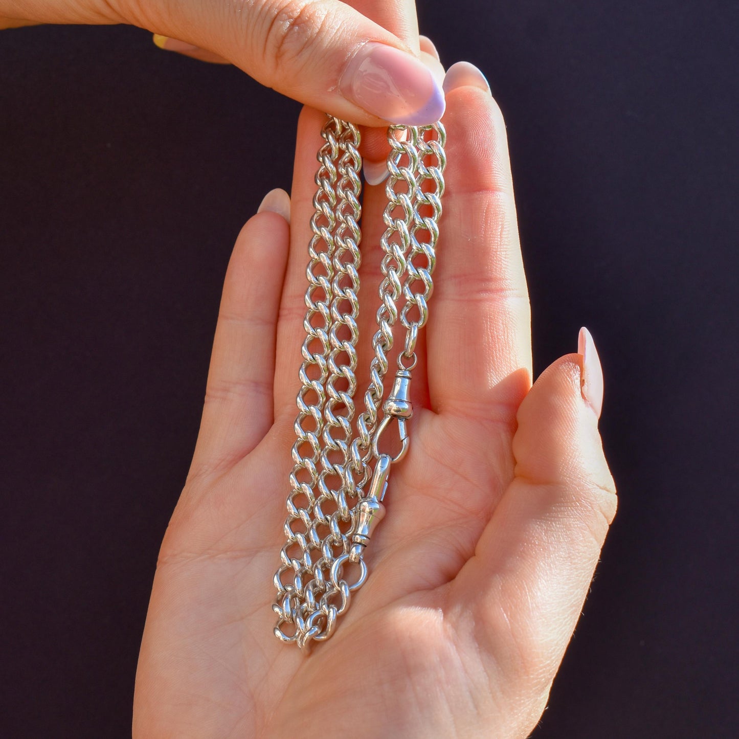 Antique Sterling Silver Curb Double Dog Clip Chain Necklace | 19.5"