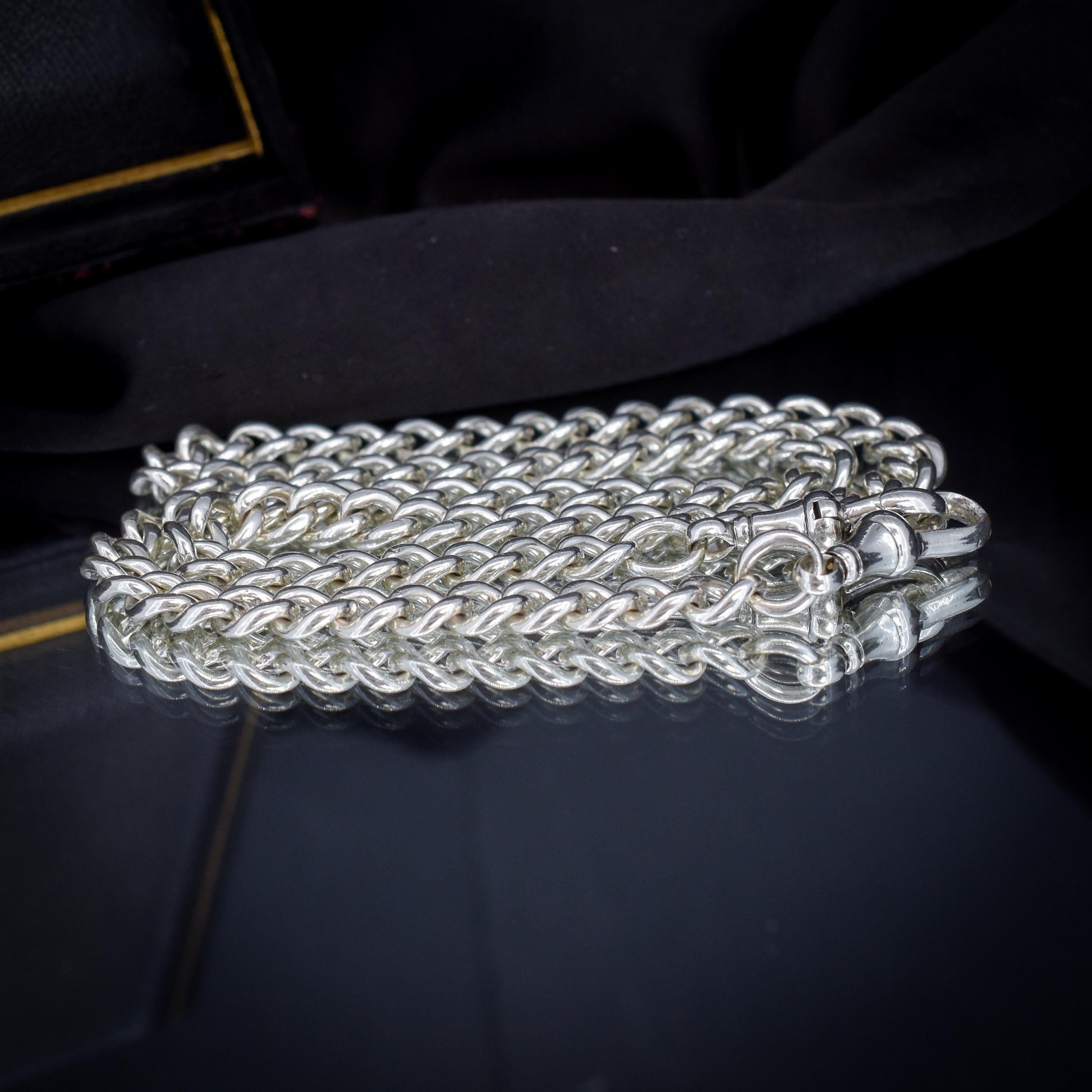 Antique Sterling Silver Curb Double Dog Clip Chain Necklace | 19.5"