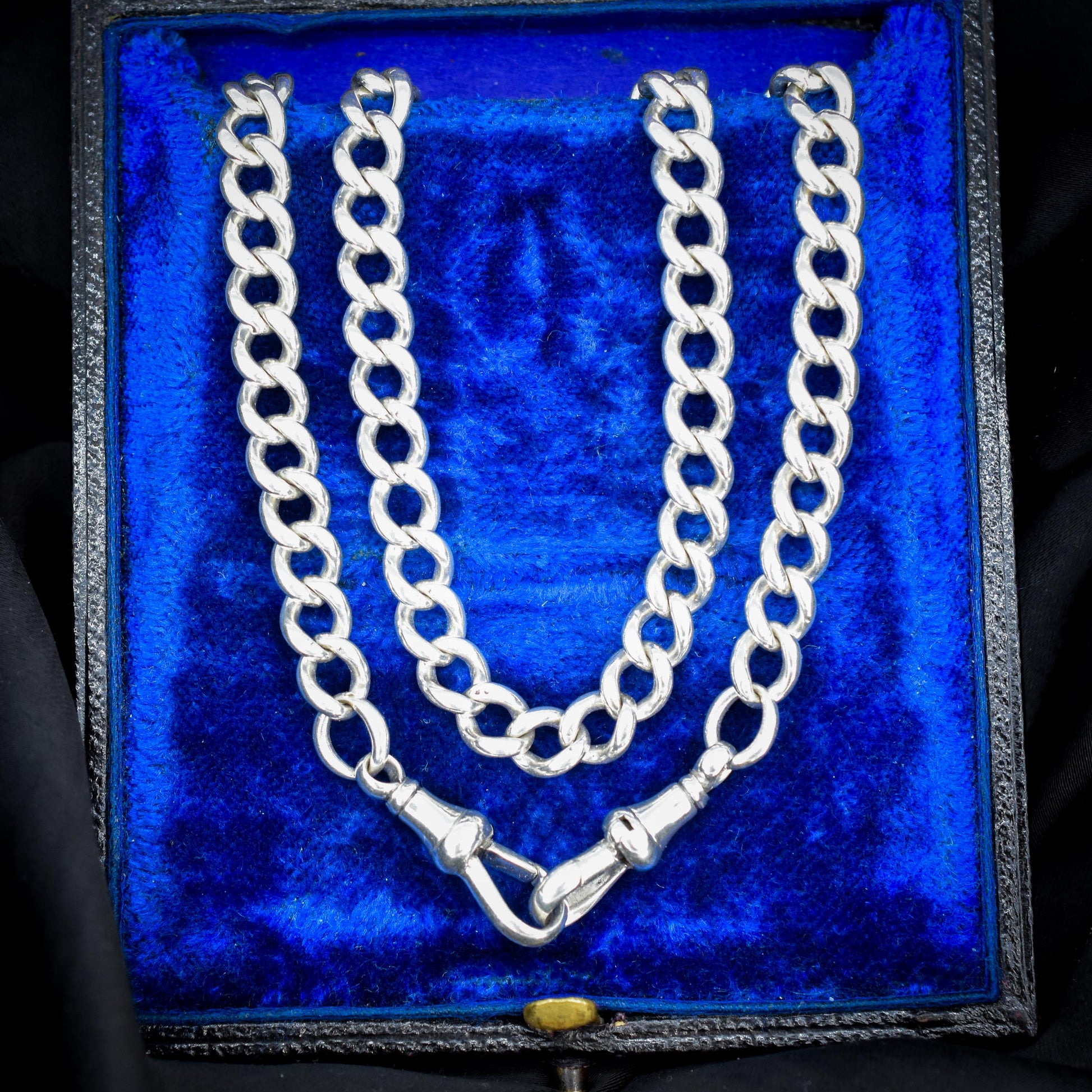 Antique Sterling Silver Curb Double Dog Clip Chain Necklace | 19.5"