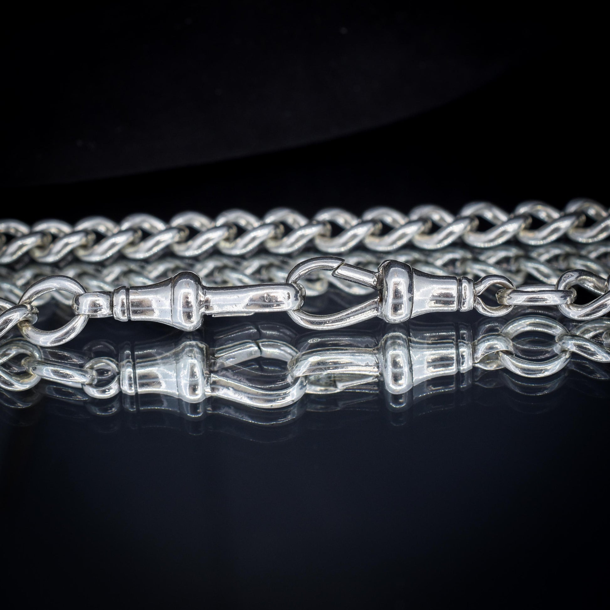 Antique Sterling Silver Curb Double Dog Clip Chain Necklace | 19.5"