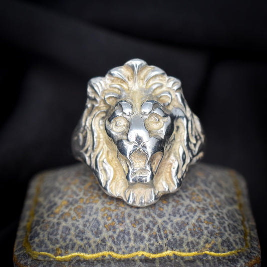 Vintage Lions Head Sterling Silver Signet Ring