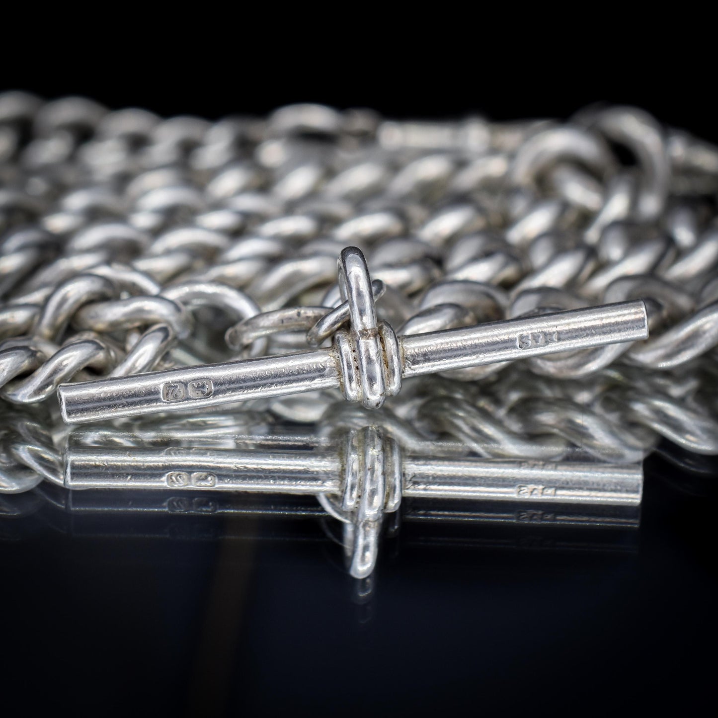 Antique 100g Sterling Silver Curb Link Albert Watch Chain Necklace | 17"