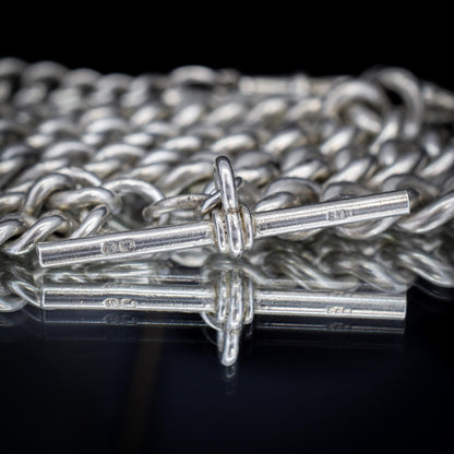 Antique 100g Sterling Silver Curb Link Albert Watch Chain Necklace | 17"