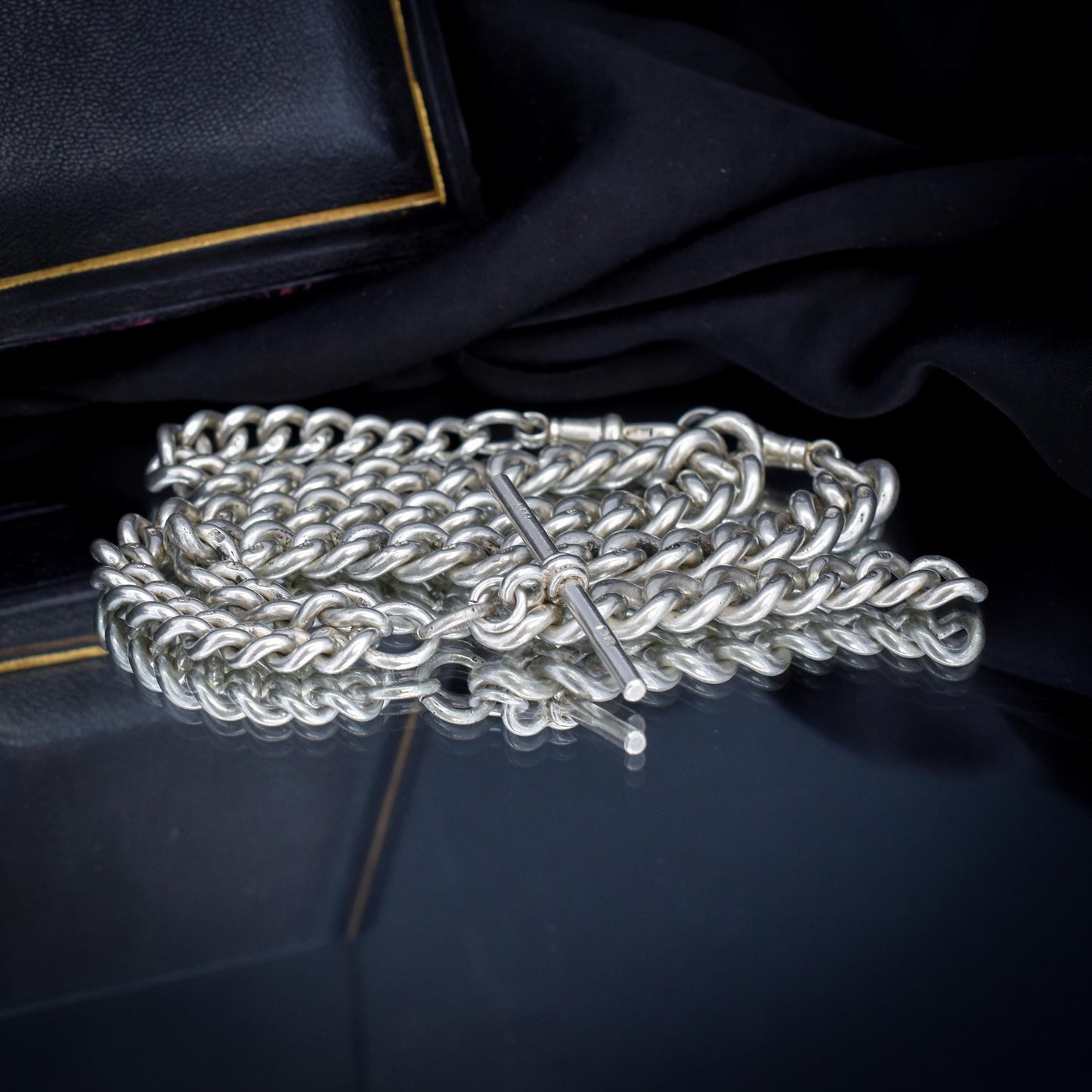 Antique 100g Sterling Silver Curb Link Albert Watch Chain Necklace | 17"