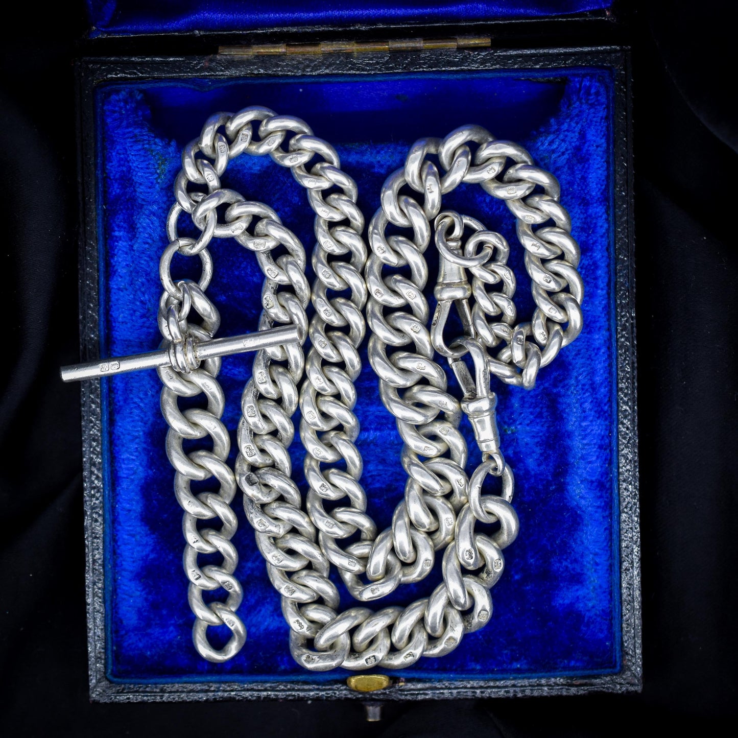 Antique 100g Sterling Silver Curb Link Albert Watch Chain Necklace | 17"