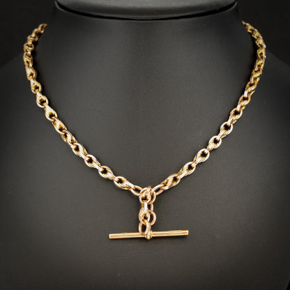 Art Deco '1929' 9ct Gold Love Knot Link Double Albert Watch Chain Necklace | 15"