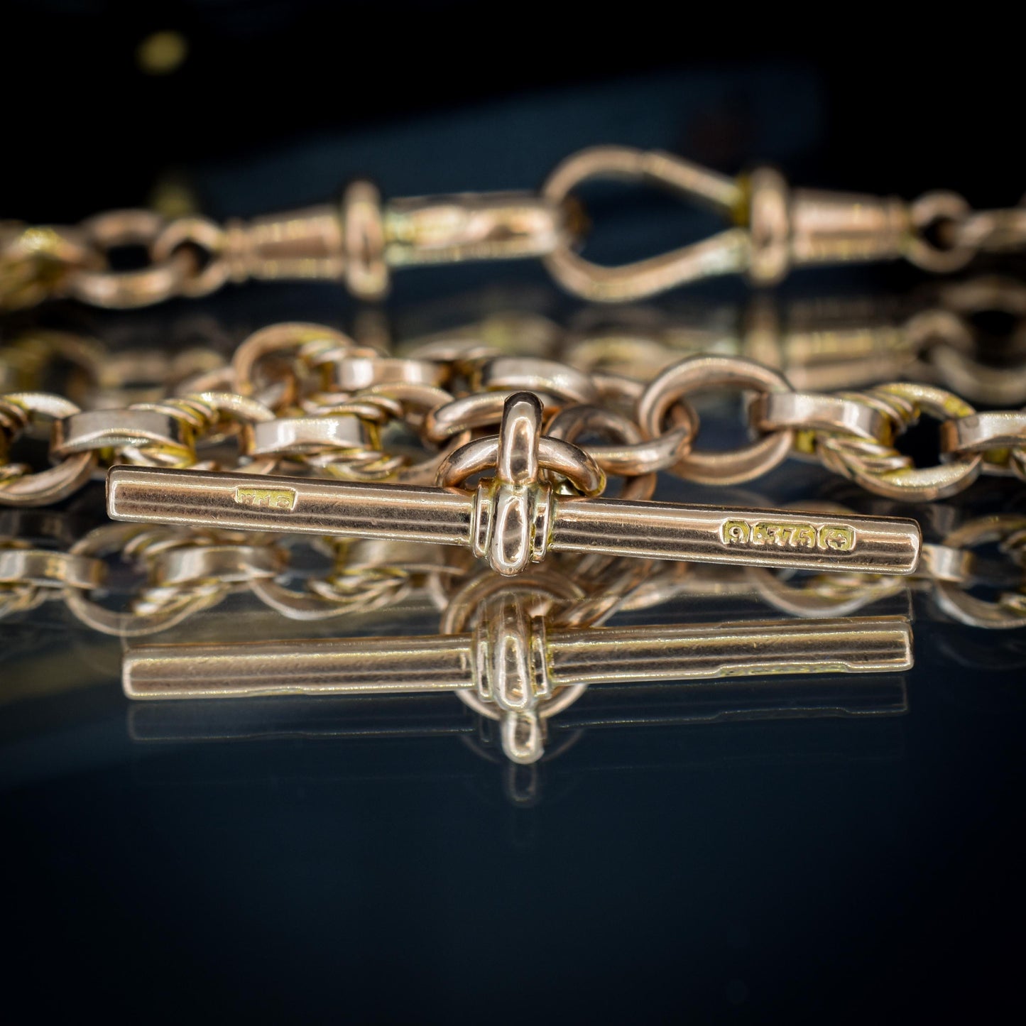 Art Deco '1929' 9ct Gold Love Knot Link Double Albert Watch Chain Necklace | 15"