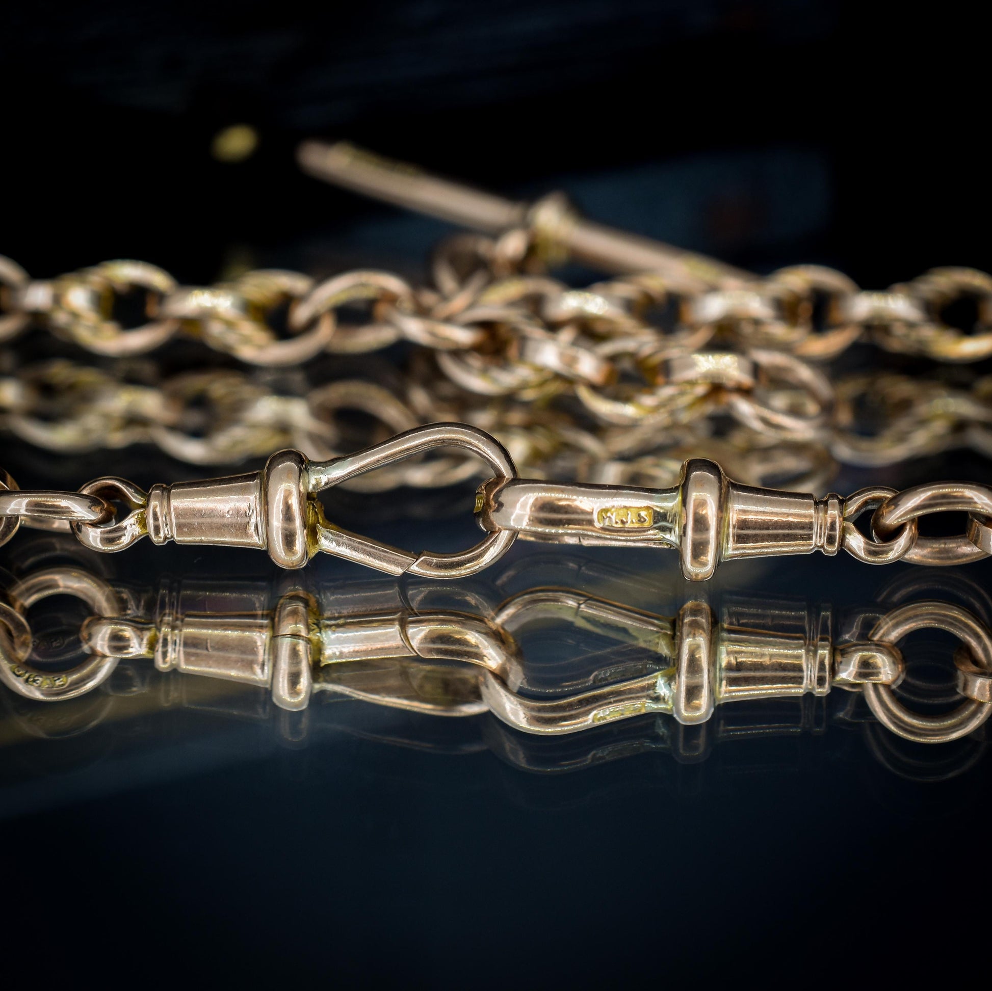 Art Deco '1929' 9ct Gold Love Knot Link Double Albert Watch Chain Necklace | 15"