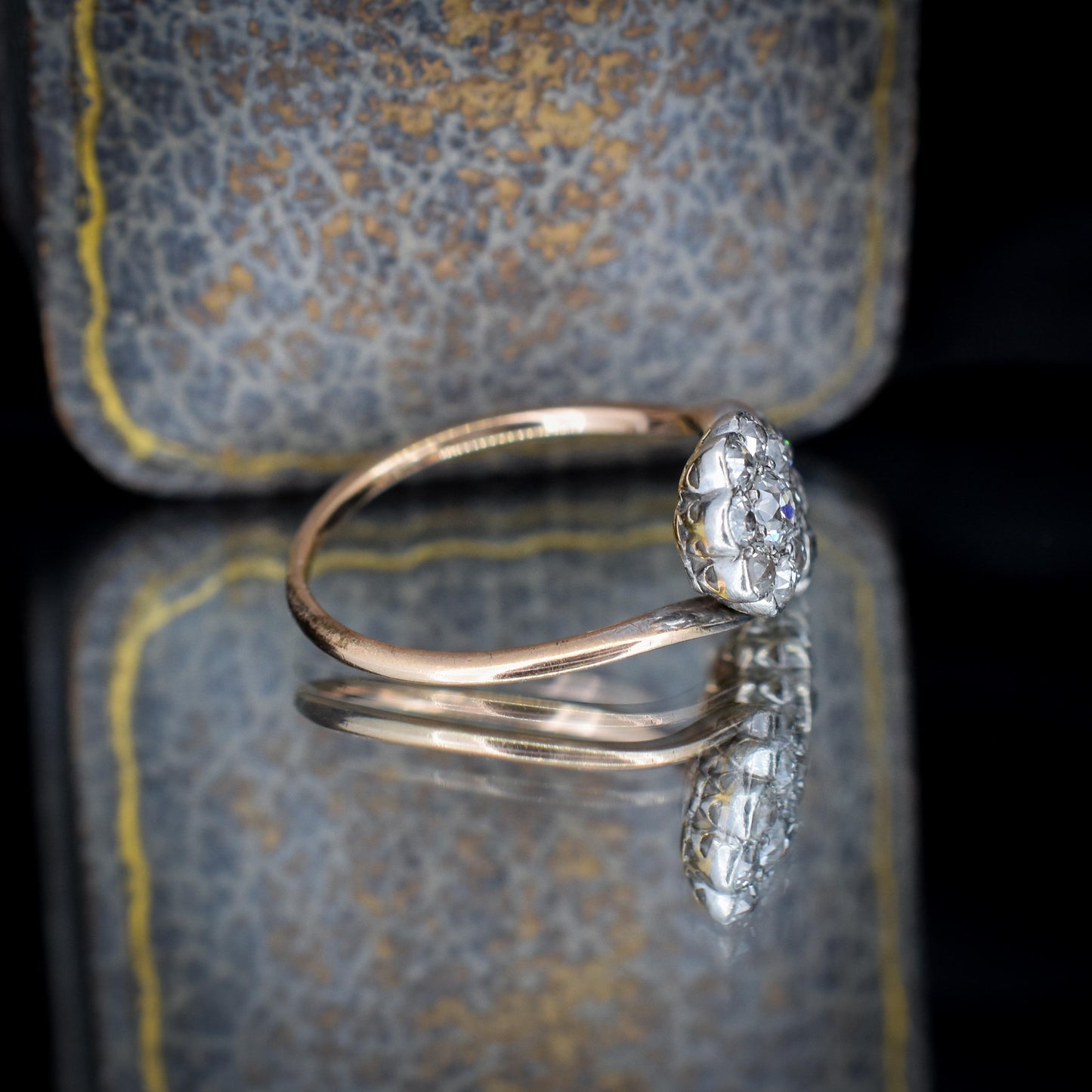 Antique Old Cut Diamond Daisy Cluster 'Toi Et Moi' Twist Gold Ring