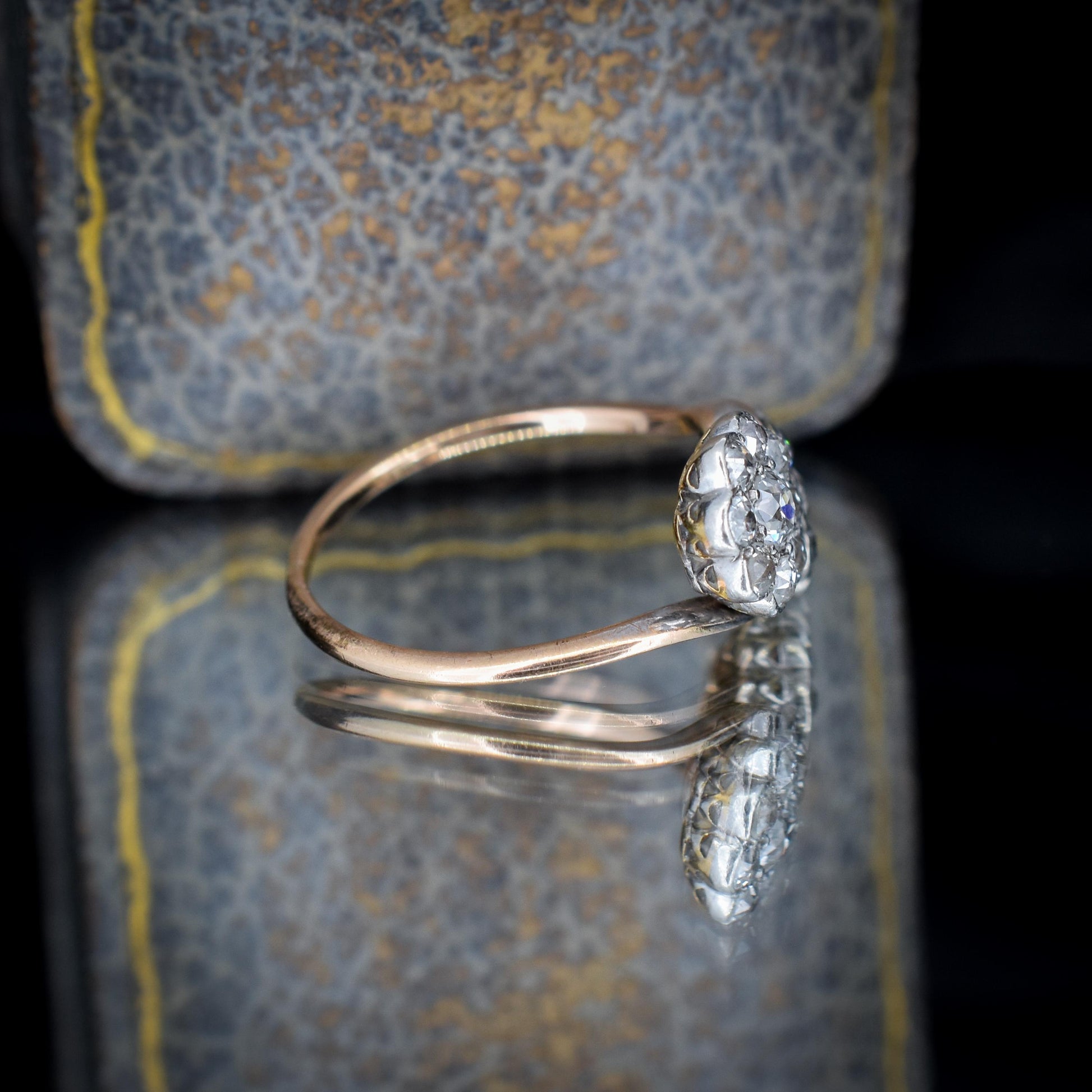 Antique Old Cut Diamond Daisy Cluster 'Toi Et Moi' Twist Gold Ring