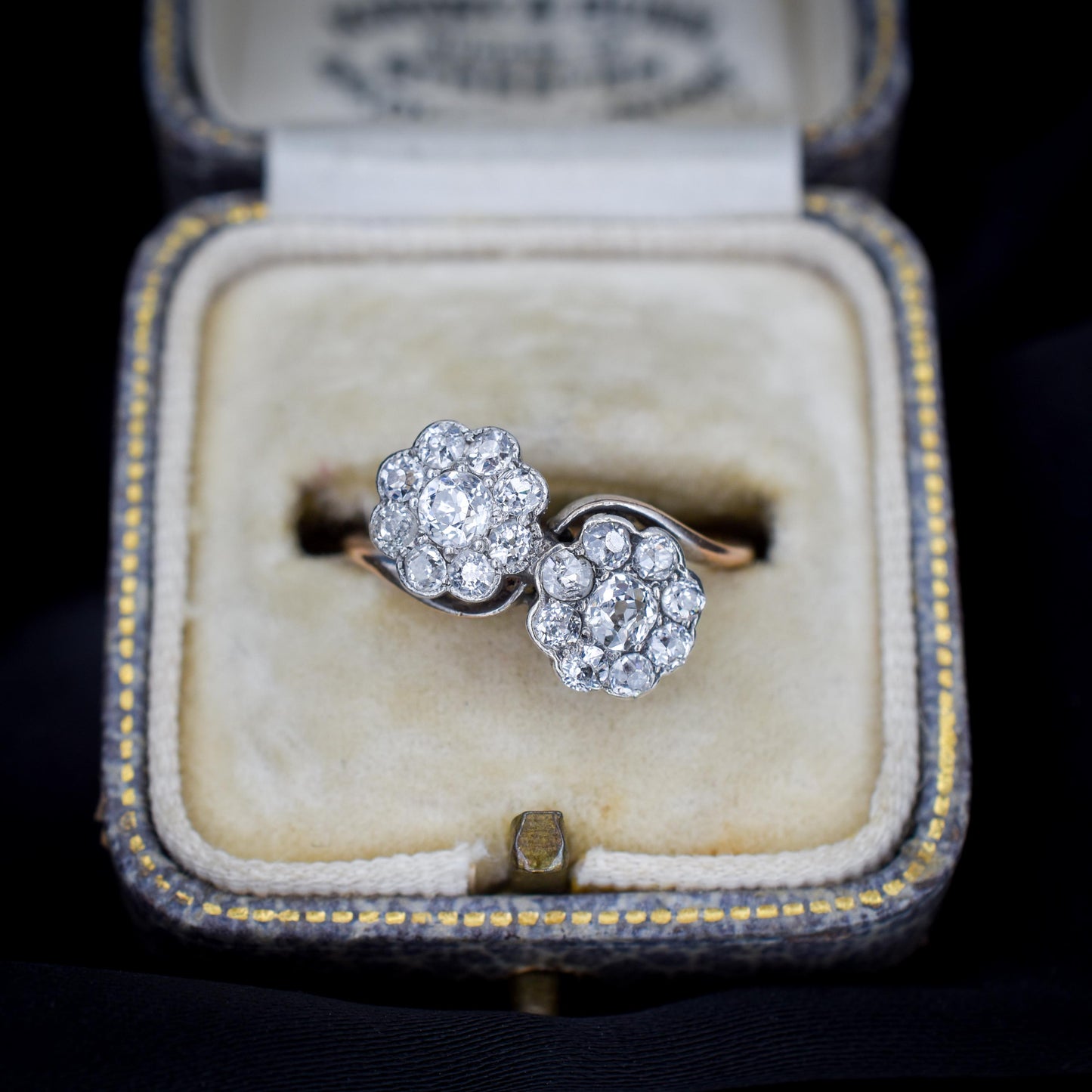 Antique Old Cut Diamond Daisy Cluster 'Toi Et Moi' Twist Gold Ring