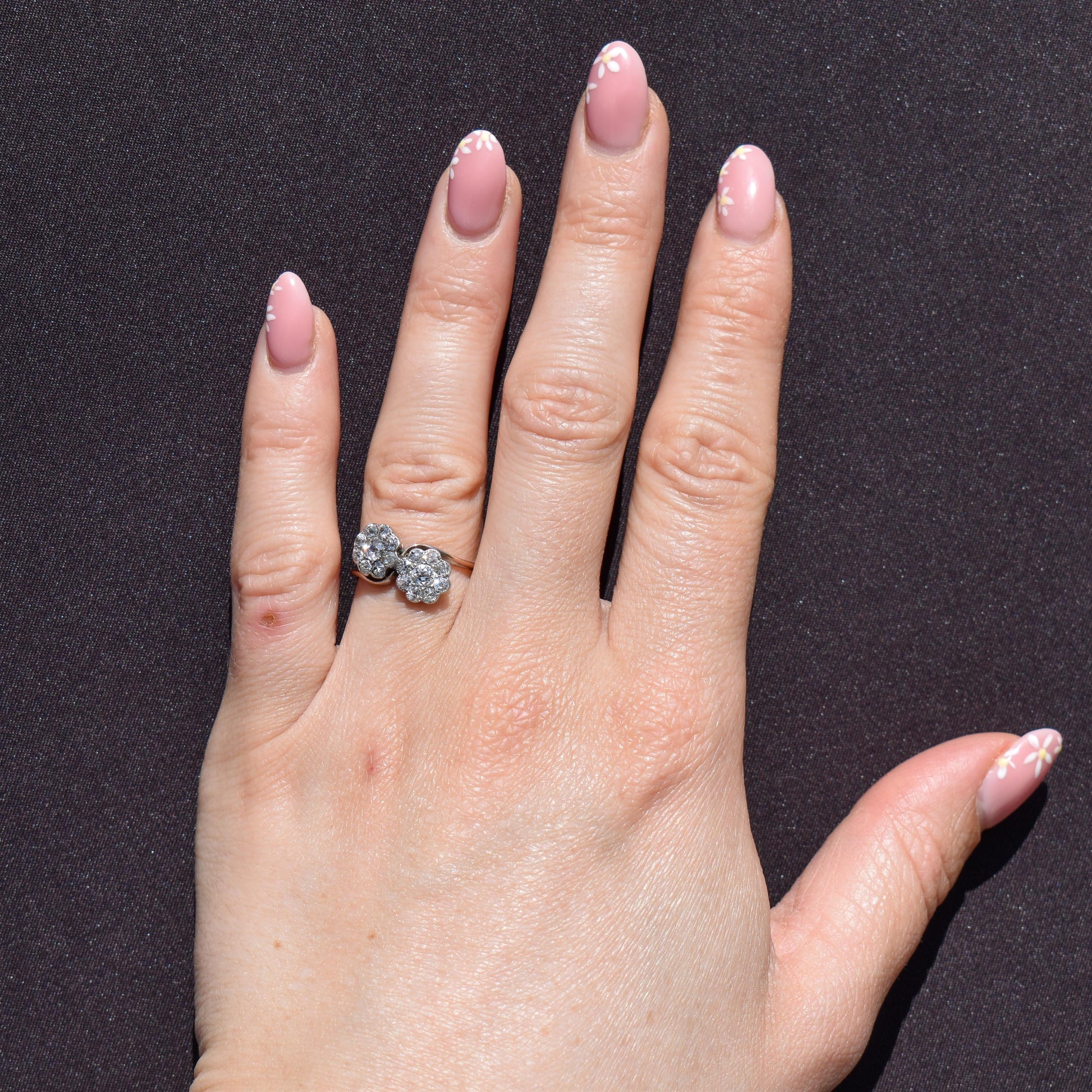 Antique Old Cut Diamond Daisy Cluster 'Toi Et Moi' Twist Gold Ring