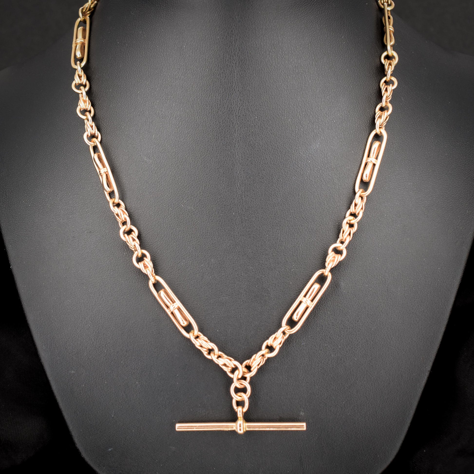 Vintage 18" 9ct Rose Gold Fancy Link Double Albert Watch Chain Necklace