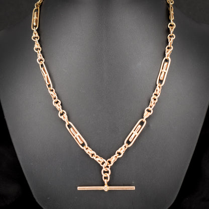 Vintage 18" 9ct Rose Gold Fancy Link Double Albert Watch Chain Necklace