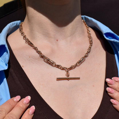 Vintage 18" 9ct Rose Gold Fancy Link Double Albert Watch Chain Necklace