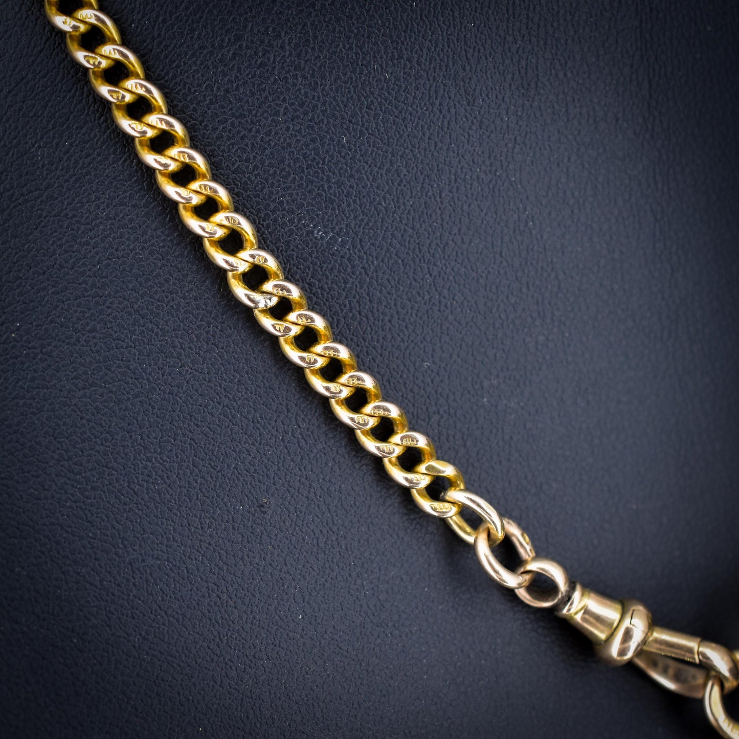 Antique 15ct Yellow Gold Bolt Ring and Dog Clip Albert Watch Chain Necklace 16"