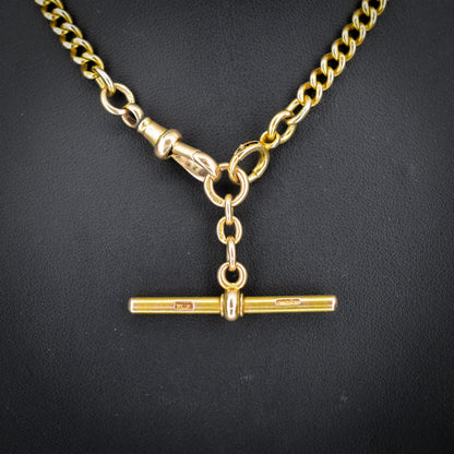 Antique 15ct Yellow Gold Bolt Ring and Dog Clip Albert Watch Chain Necklace 16"