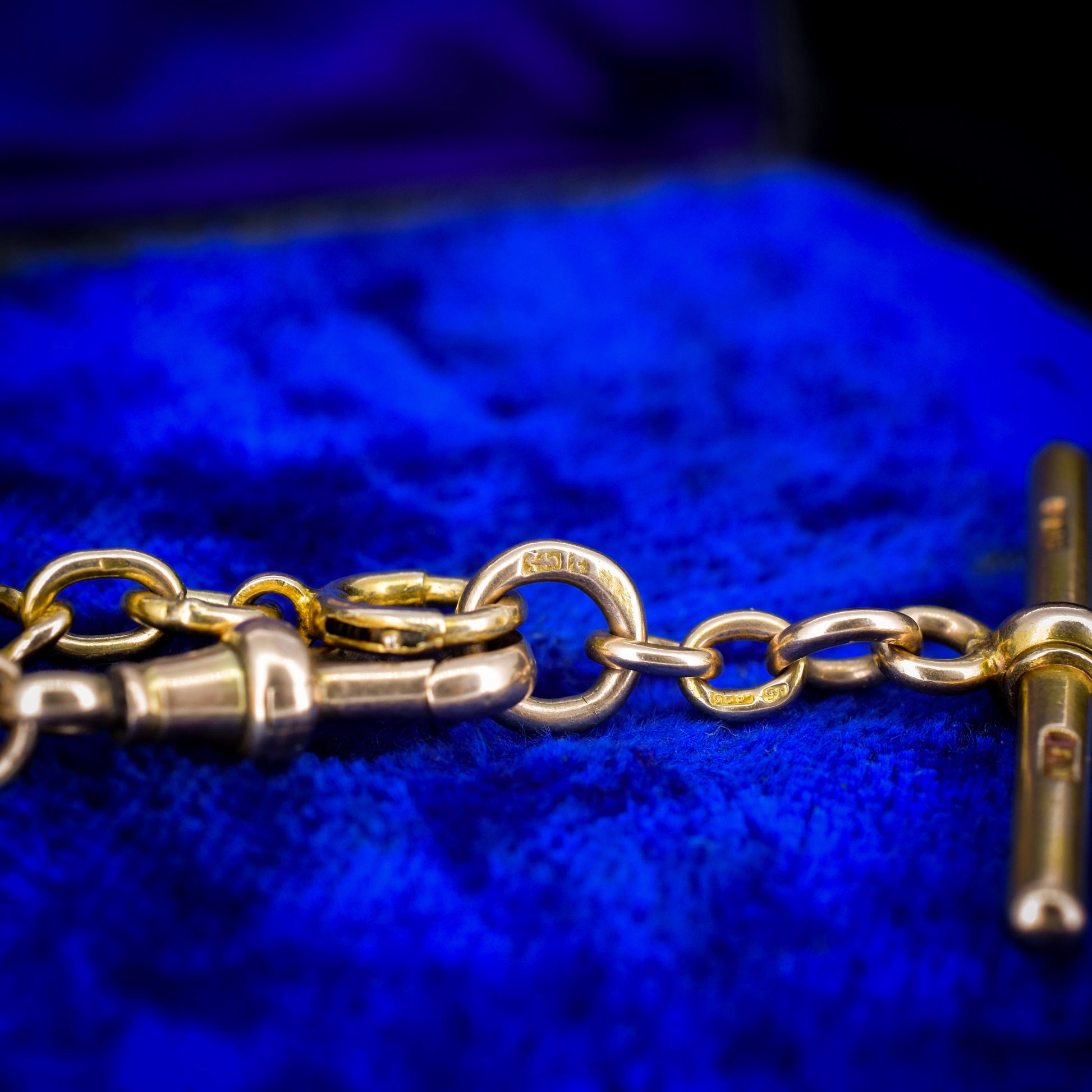 Antique 15ct Yellow Gold Bolt Ring and Dog Clip Albert Watch Chain Necklace 16"