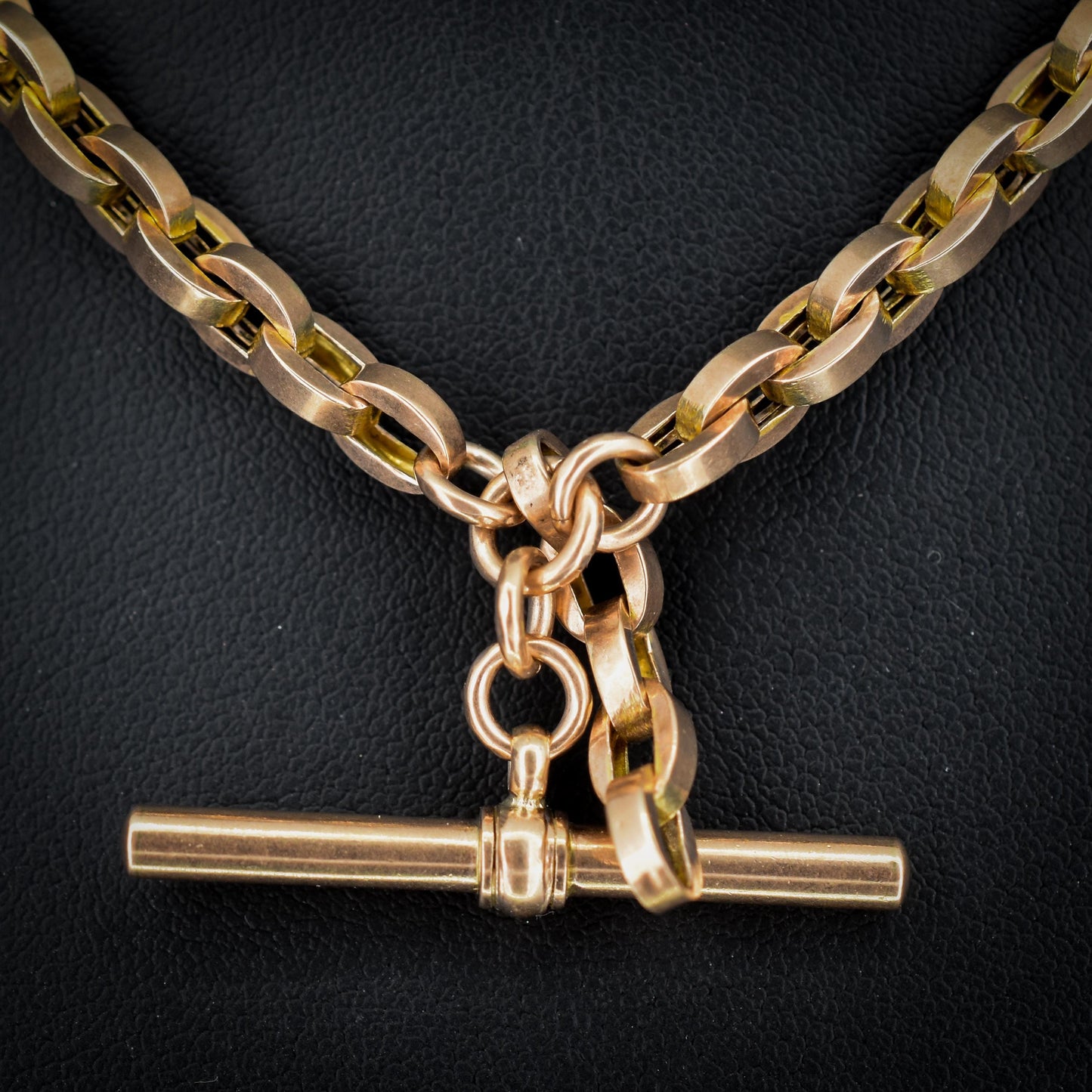 Antique 15.5" 9ct Gold Oval Cable Link Double Albert Watch Chain Necklace