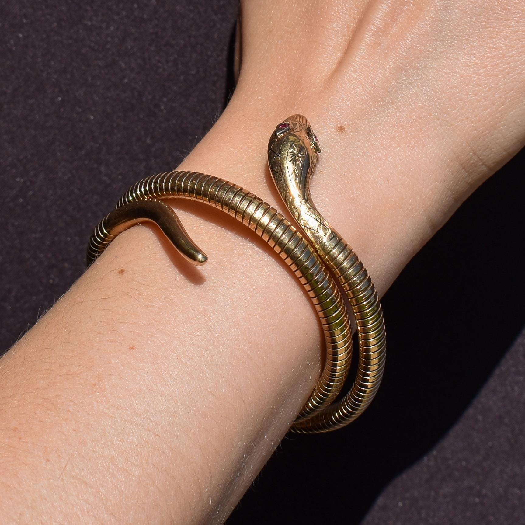 Vintage 9ct Gold Snake Serpent Wrap Around Bangle Bracelet