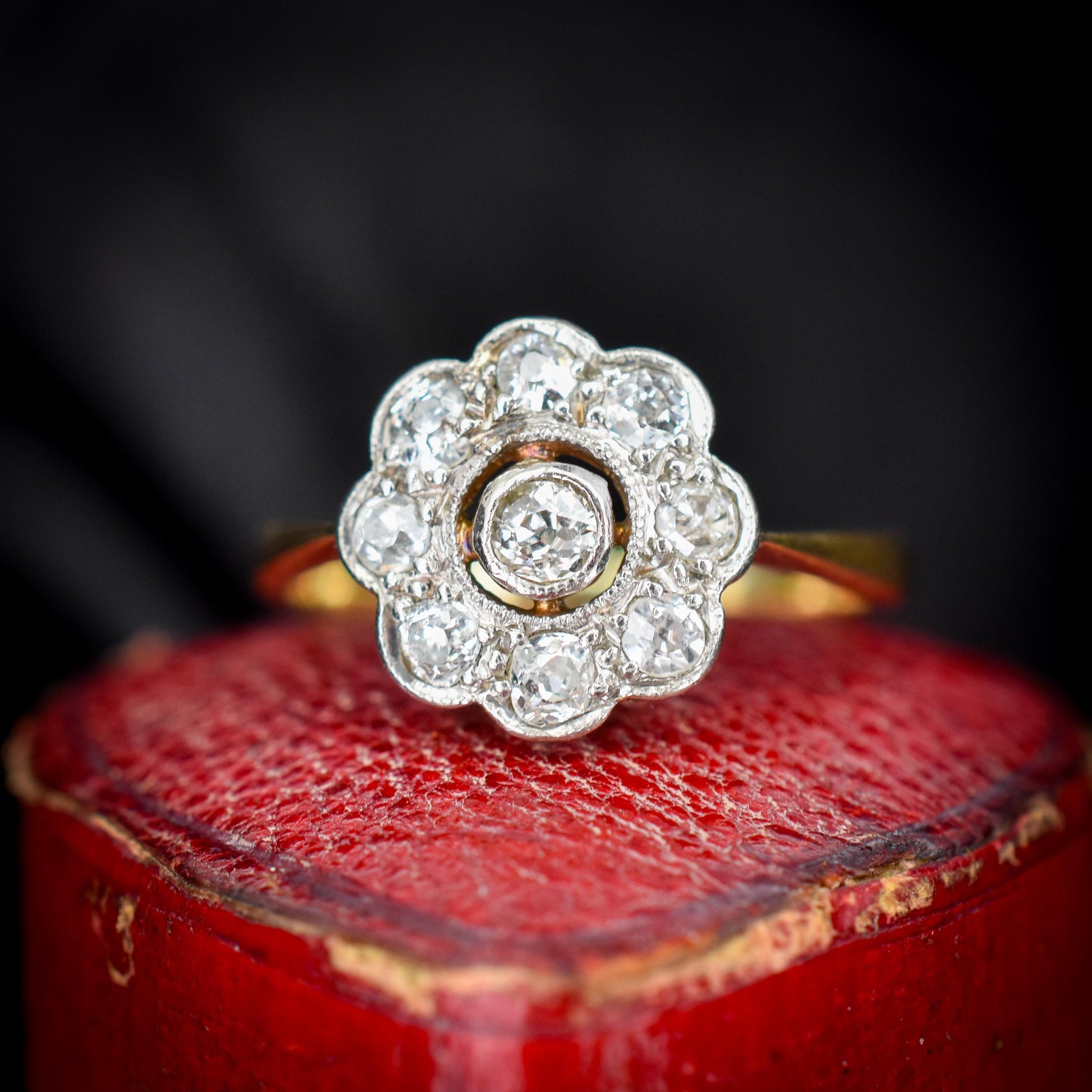 Antique Diamond Cluster Daisy 18ct Gold and Platinum Ring