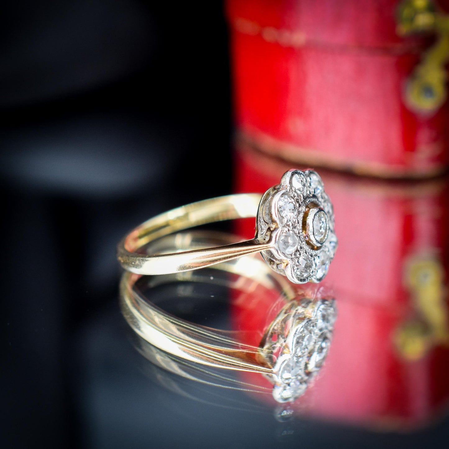 Antique Diamond Cluster Daisy 18ct Gold and Platinum Ring