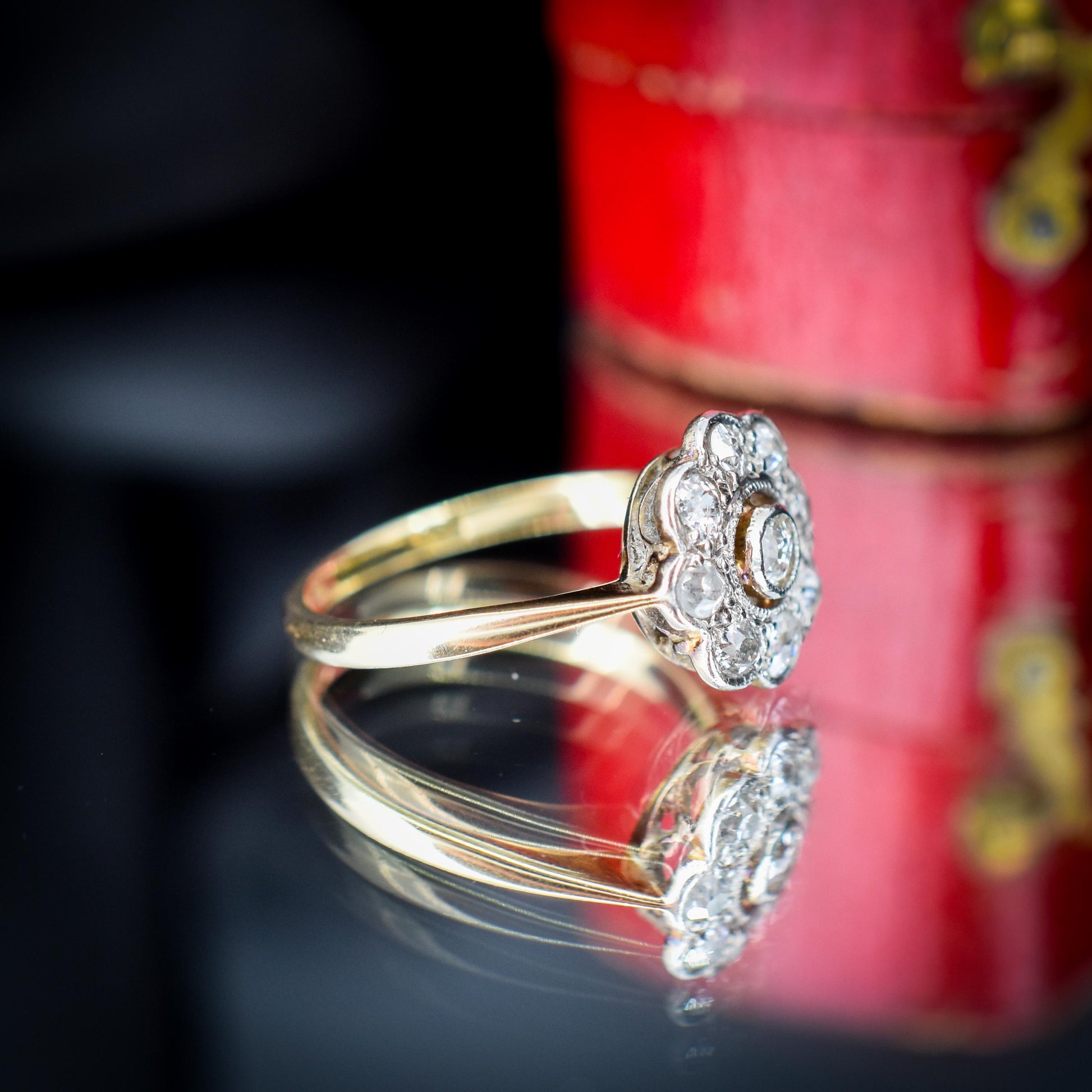 Antique Diamond Cluster Daisy 18ct Gold and Platinum Ring