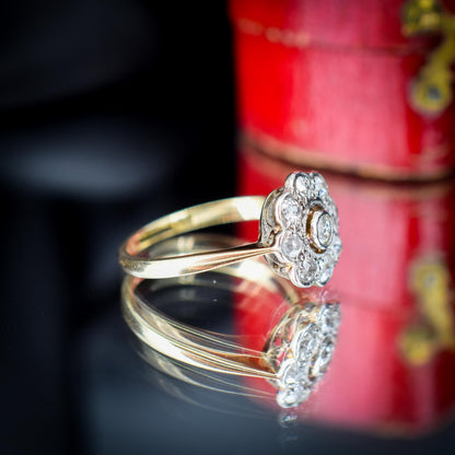Antique Diamond Cluster Daisy 18ct Gold and Platinum Ring
