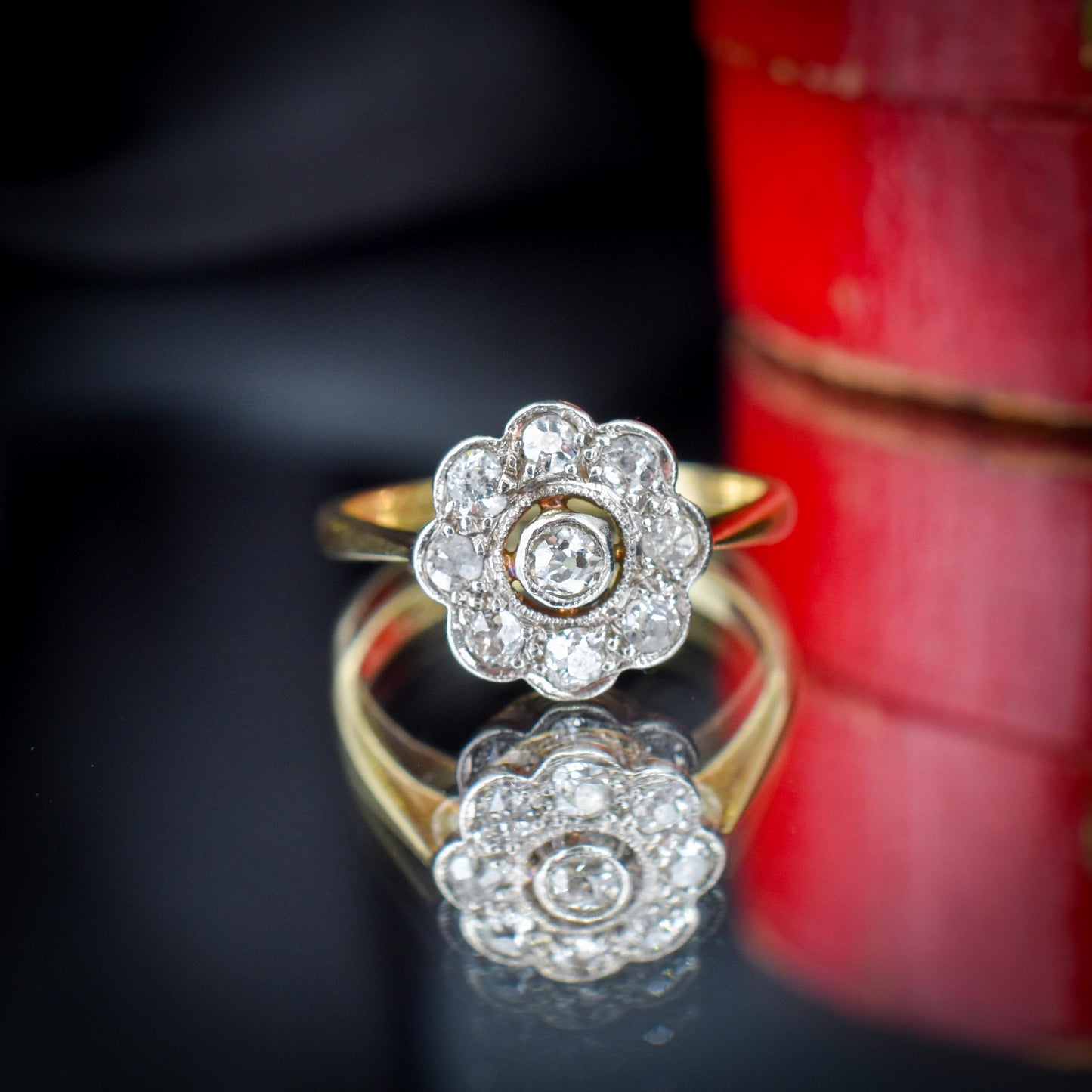 Antique Diamond Cluster Daisy 18ct Gold and Platinum Ring