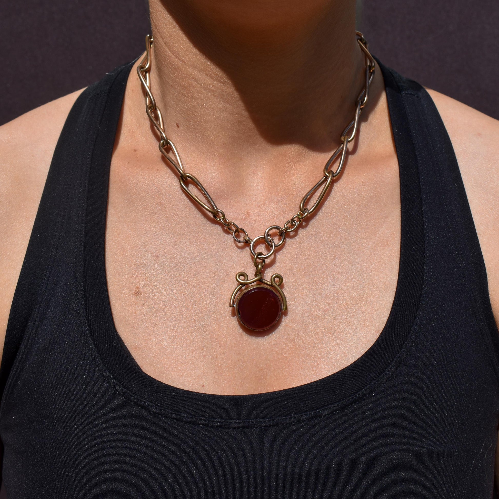 Antique Rolled Gold Curb Albert Watch Chain with Spinning Fob