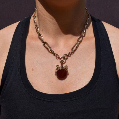 Antique Rolled Gold Curb Albert Watch Chain with Spinning Fob