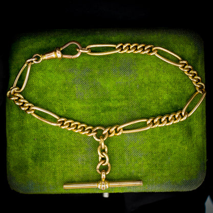 Antique Rolled Gold Figaro Link Bracelet with Dog Clip and T-bar