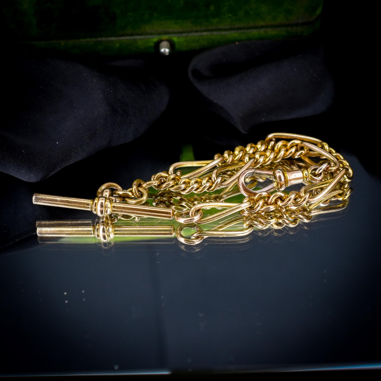 Antique Rolled Gold Figaro Link Bracelet with Dog Clip and T-bar