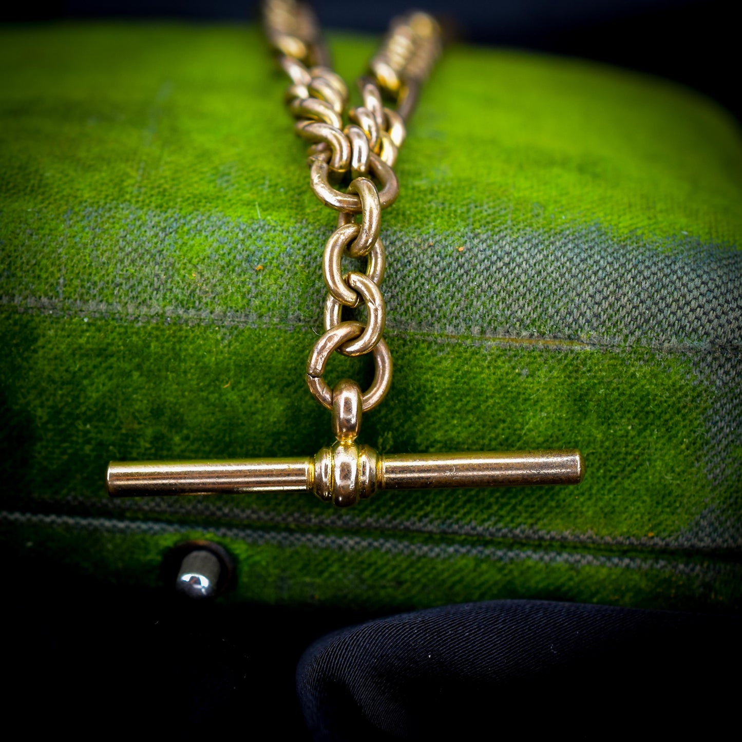 Antique Rolled Gold Figaro Link Bracelet with Dog Clip and T-bar