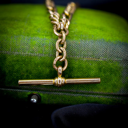 Antique Rolled Gold Figaro Link Bracelet with Dog Clip and T-bar