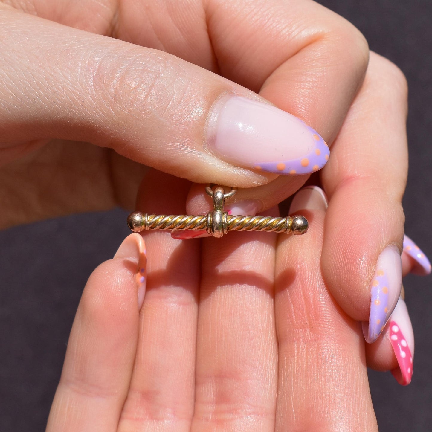 Antique 9ct Gold Fancy Twisted T-Bar Pendant Charm