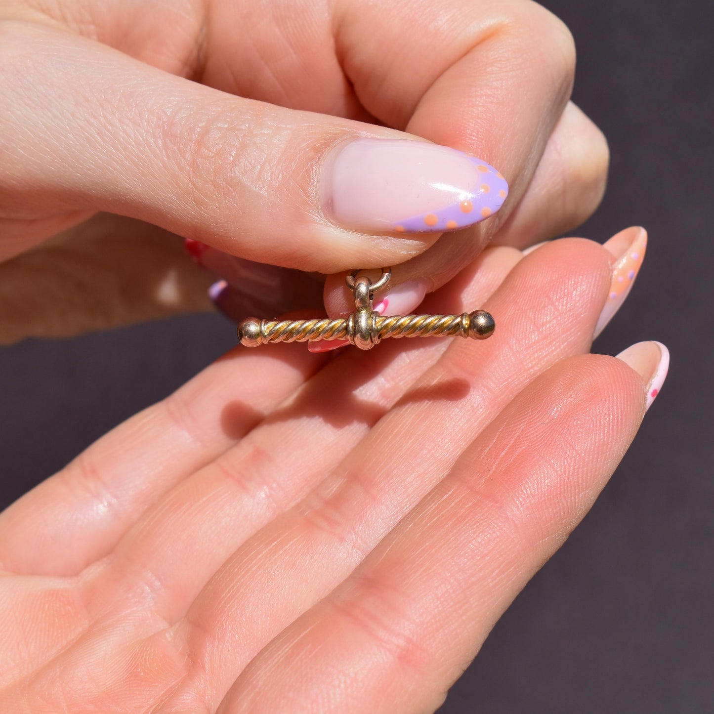 Antique 9ct Gold Fancy Twisted T-Bar Pendant Charm