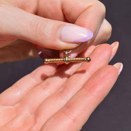Antique 9ct Gold Fancy Twisted T-Bar Pendant Charm
