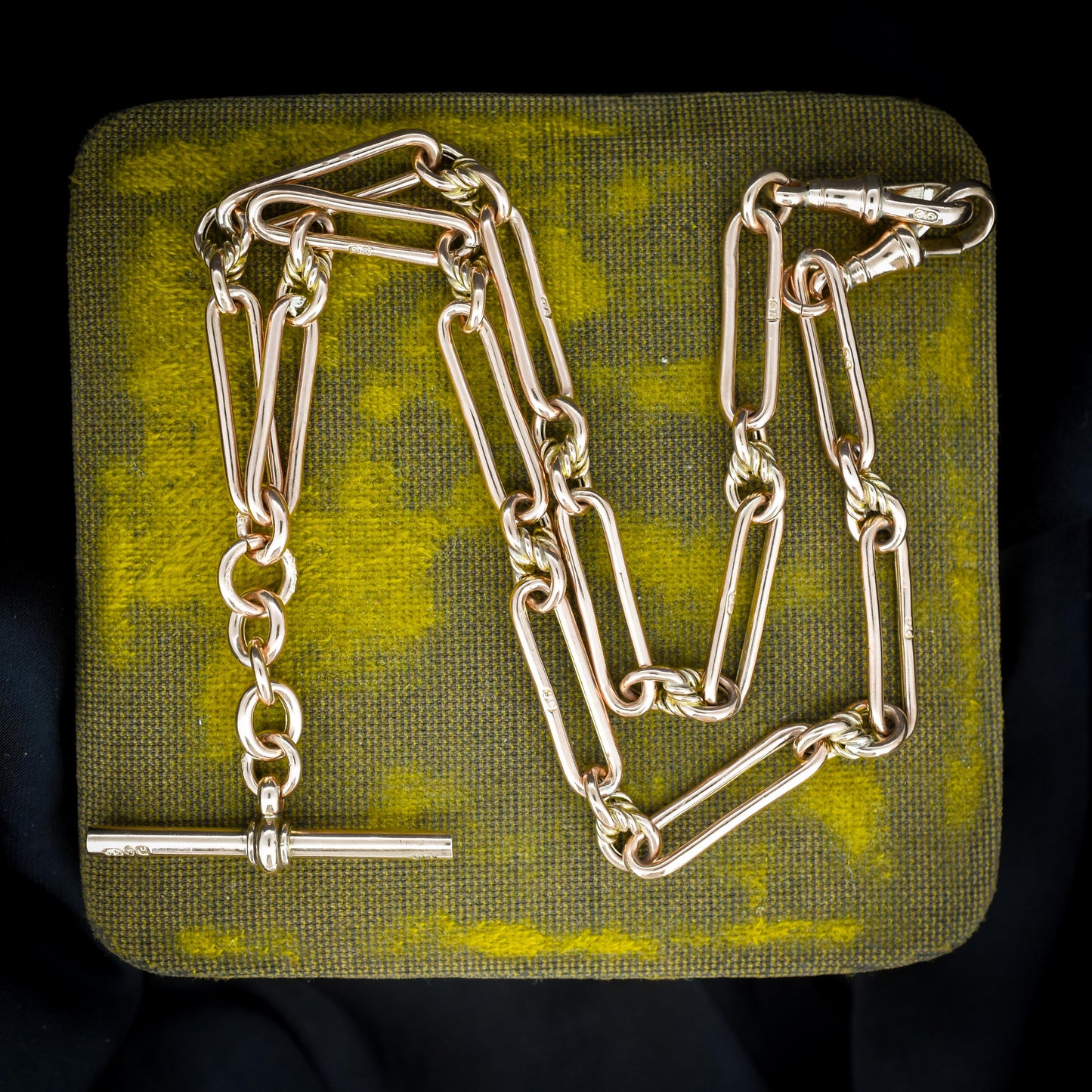 Antique 9ct Gold Trombone and Love Knot Link Albert Chain Necklace | 16"