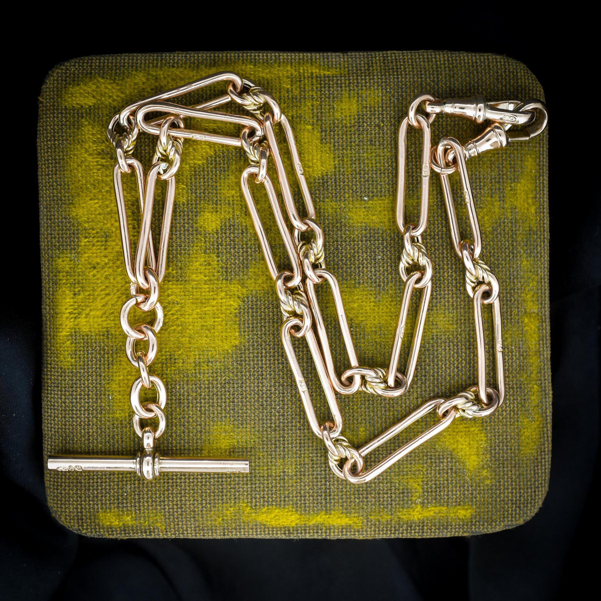 Antique 9ct Gold Trombone and Love Knot Link Albert Chain Necklace | 16"