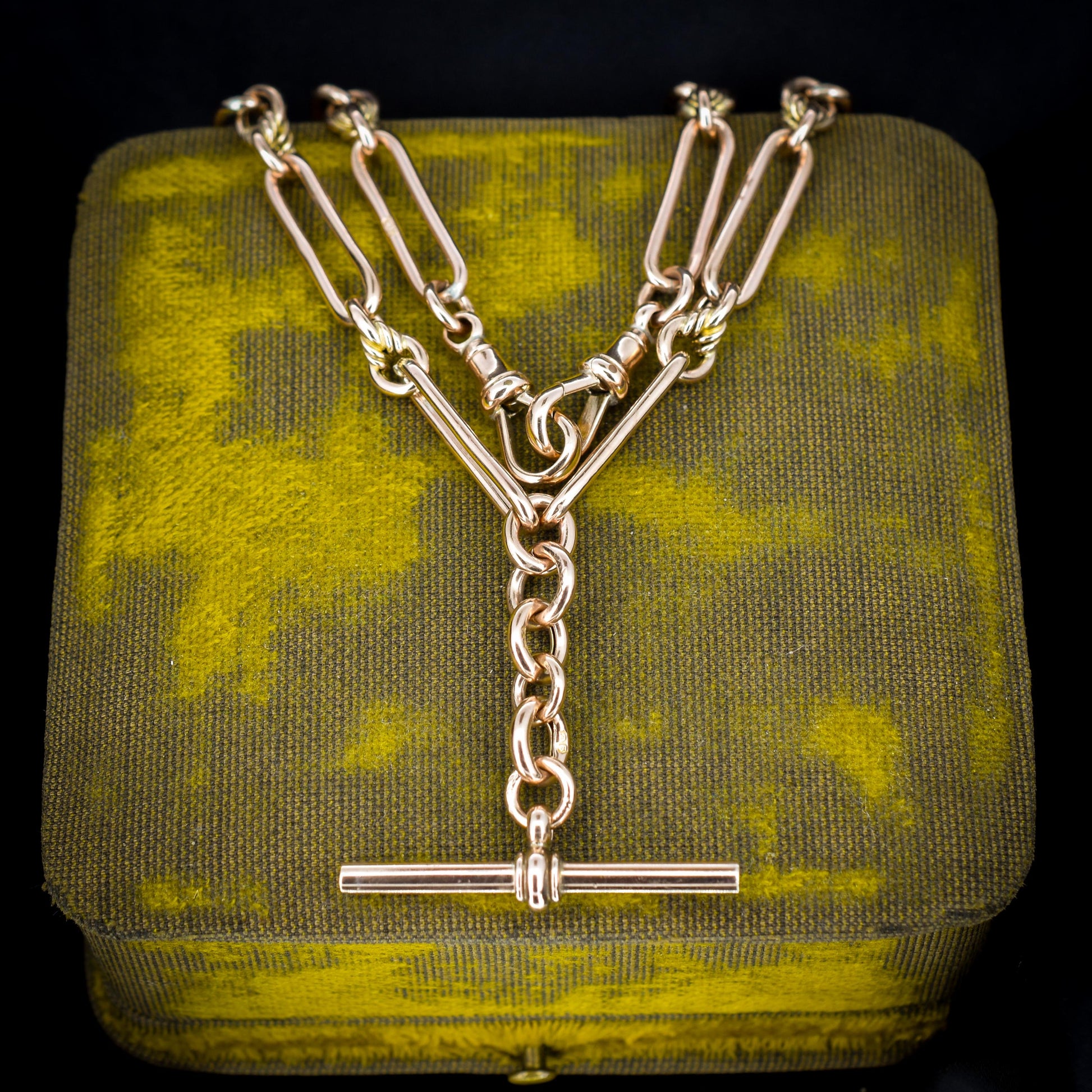 Antique 9ct Gold Trombone and Love Knot Link Albert Chain Necklace | 16"
