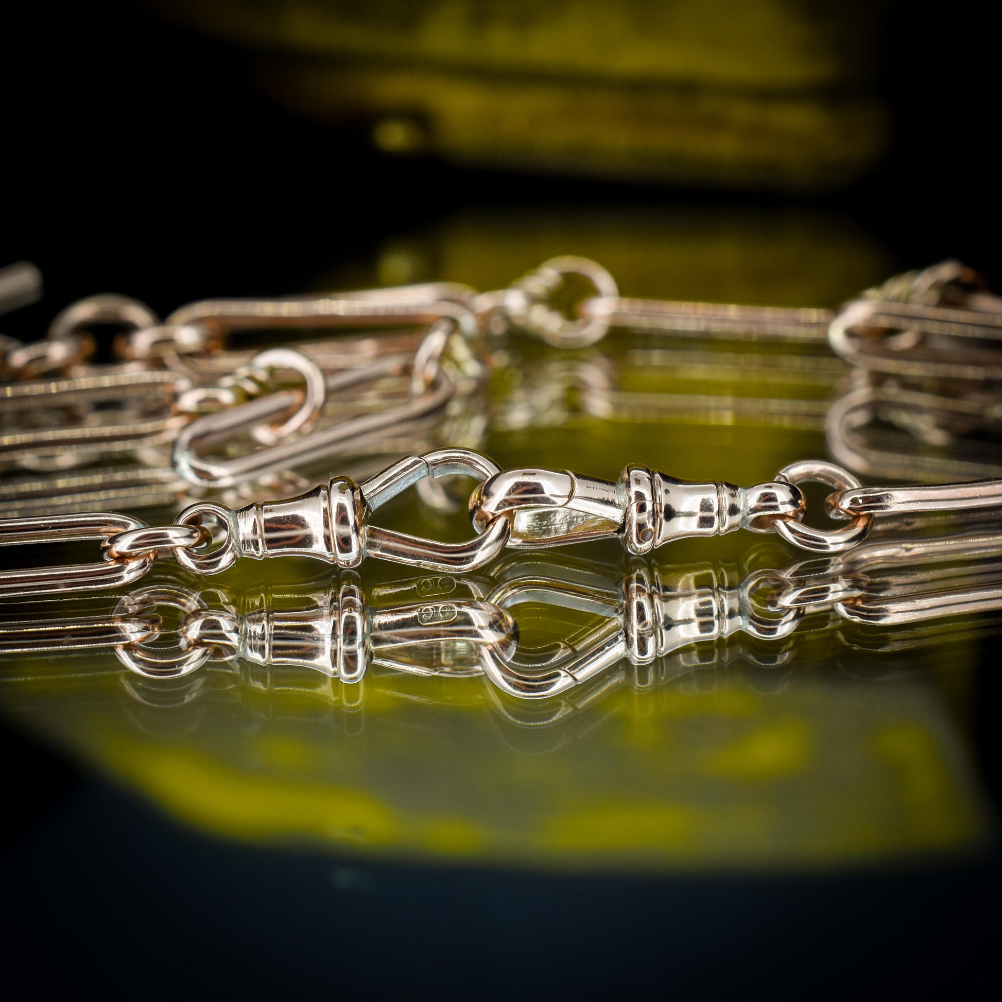 Antique 9ct Gold Trombone and Love Knot Link Albert Chain Necklace | 16"