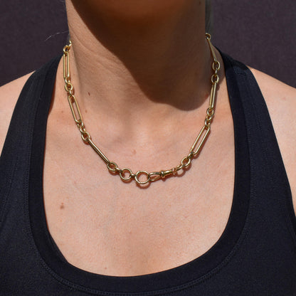 Antique Chester '1885' 18ct Yellow Gold Trombone Watch Chain Necklace | 17.25"