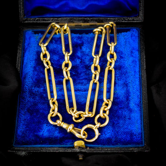 Antique Chester '1885' 18ct Yellow Gold Trombone Watch Chain Necklace | 17.25"