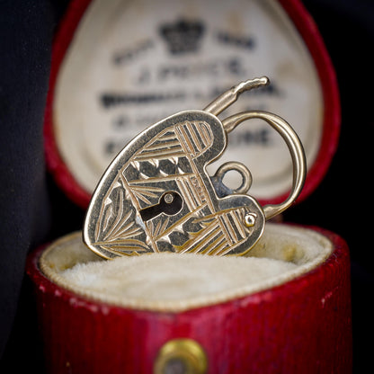 Vintage 9ct Yellow Gold Engraved Heart Padlock Charm Pendant