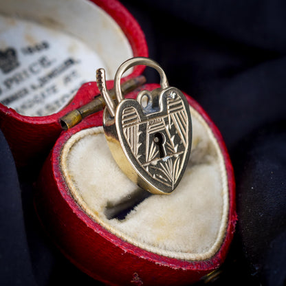 Vintage 9ct Yellow Gold Engraved Heart Padlock Charm Pendant