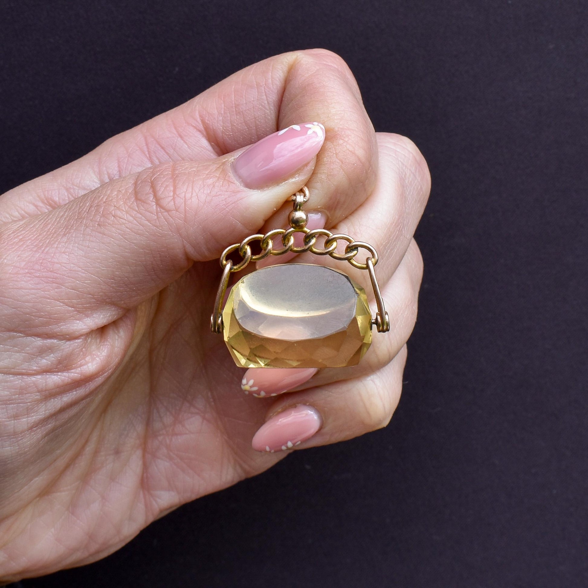 Antique Citrine Spinning Swivel Fob Gold Charm Pendant | Chester 1914